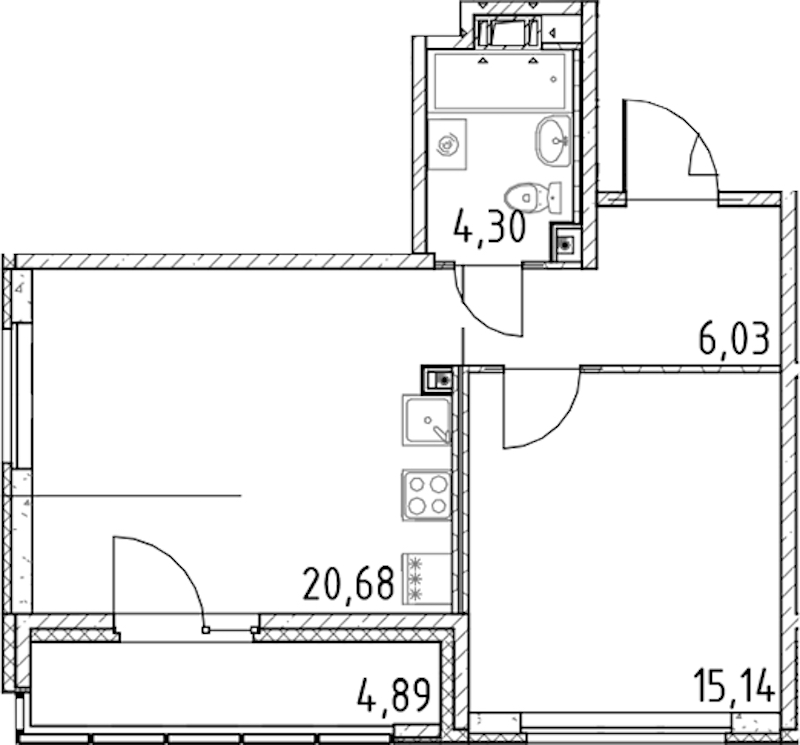 1-комнатная квартира 46.15 м², 12/17 эт., ЖК «Город Первых»